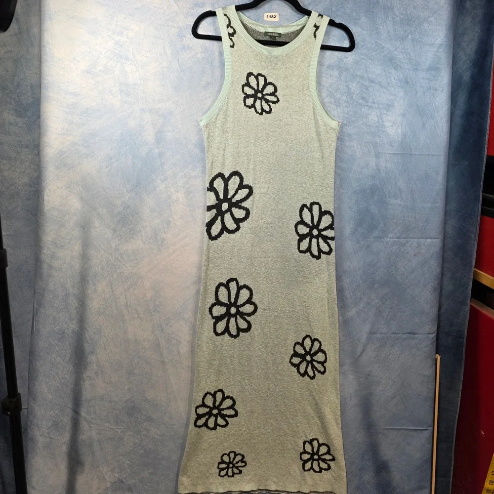 Wild Fable Mint Green Black Floral Daisy Knit Sleeveless Midi Dress Womens Mediu - Picture 1 of 8